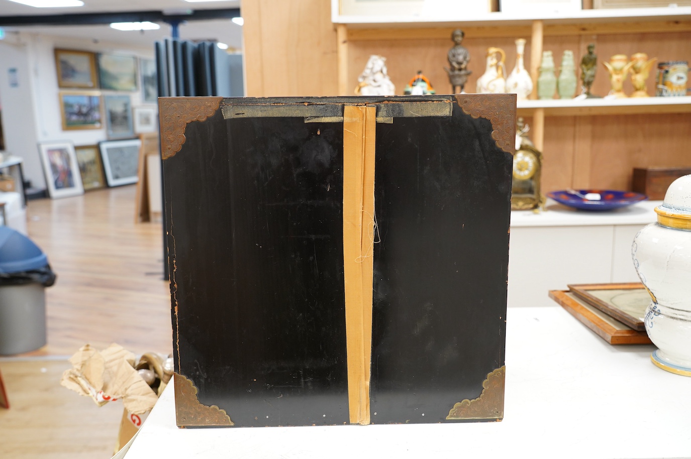 A 19th century Japanese lacquered table cabinet, 46cm. Condition - poor